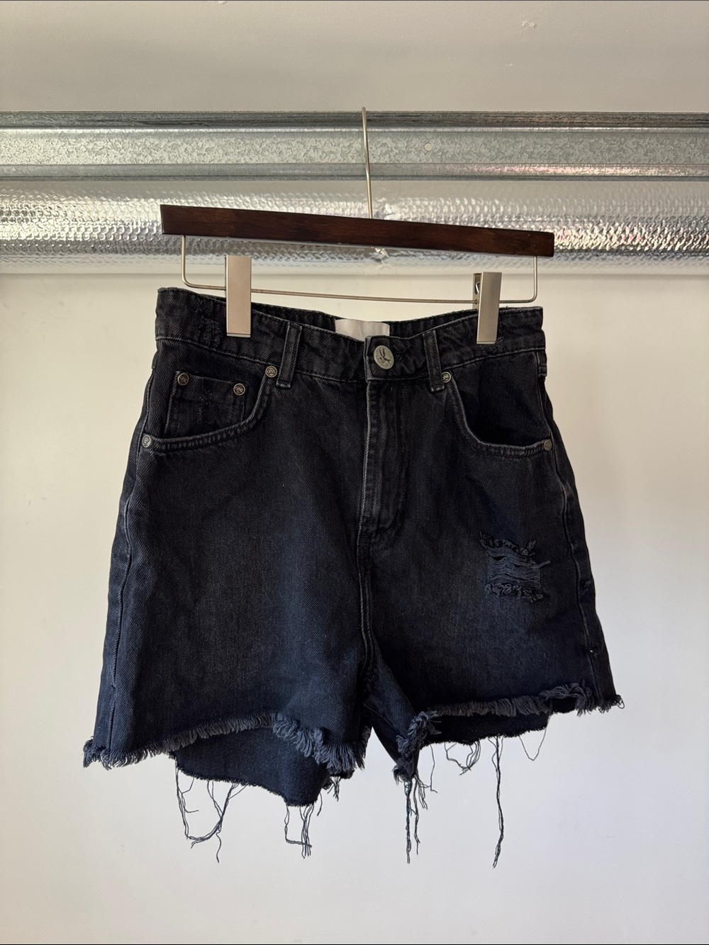 One Teaspoon Black Distressed Cutoff Denim Shorts